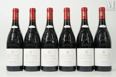 six bottles of red wine lined up in a row