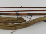 two fishing rods and a bag on a white surface