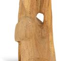 wooden sculpture of a woman ' s head on a white background