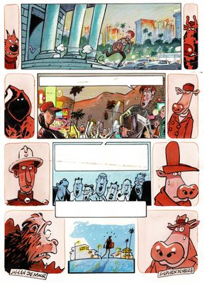 une image représentant une bande dessinée avec des personnages de BD et la photo d'un homme portant un haut-de-forme