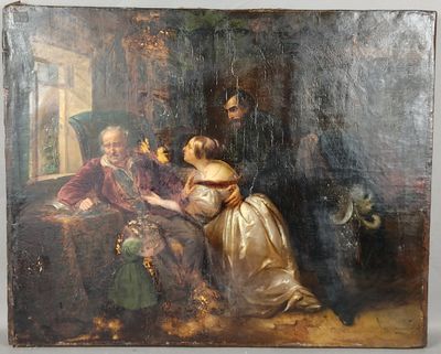 Aimée BRUNE-PAGÈS (1803-1866). "Scène familiale d'intérieur"…