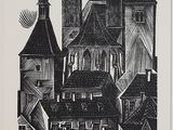 une image représentant un dessin en noir et blanc d'un château