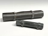 leather roll - up pencil case with metal clasps on a white background