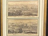 deux photos encadrées représentant respectivement une vue de ville et une vue de village