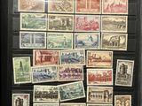 an image of a collection of stamps on display in a case