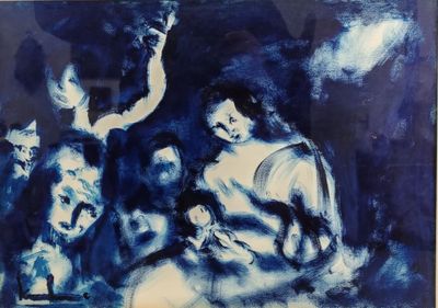 une image d'un tableau représentant une femme tenant un enfant dans ses bras