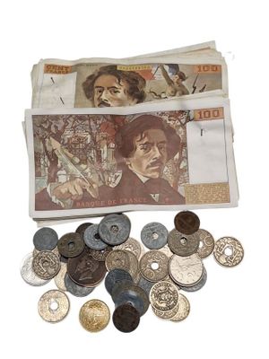 a bag full of coins and a bunch of coins