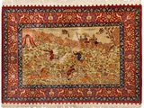 a rug with a picture of people and animals on it