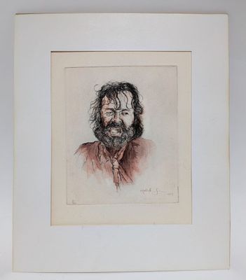 painting of a man with a beard and a tie in a white frame