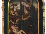 une image d'une peinture représentant une femme tenant un bébé sur ses genoux