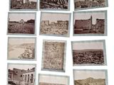 many pictures of ancient buildings in the desert