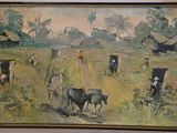 une image d'une peinture de vaches dans un champ
