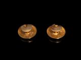 pair of gold plated earrings on a black background