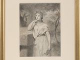 an image of a drawing of a woman standing in front of a cow