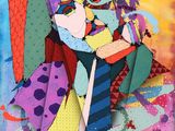 une image représentant un tableau coloré d'une femme avec un parapluie