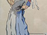 a painting of a woman carrying a basket on her back