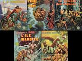 quatre bandes dessinées sont représentées sur un fond noir