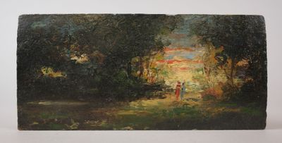 une image représentant un tableau où l'on voit un homme et une femme dans les bois