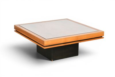 TABLE basse carrée en bois naturel à piétement en bois noirc…