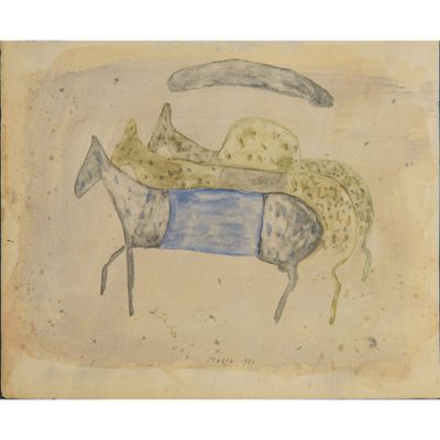 une image représentant un dessin d'un cheval avec une couverture sur le dos