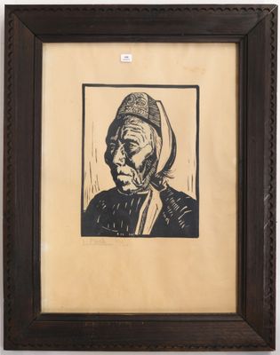 un dessin en noir et blanc représentant une vieille femme coiffée d'un chapeau
