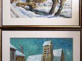 deux tableaux représentant une église et une église sous la neige
