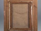 an old wooden picture frame with a rope hanging from it ' s side