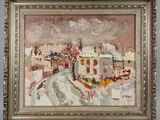 an image of a painting of a house in the snow