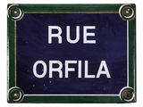 an image of a blue and white sign that says rue orfila