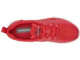 women ' s red sneakers with white soles and red laces