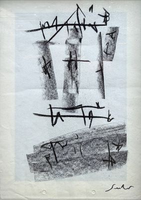 an image of a black and white drawing with writing on it