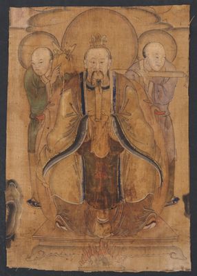 un vieux tableau représentant un homme avec deux oiseaux et un oiseau