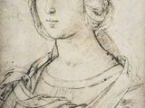 a black and white drawing of a woman in a dress