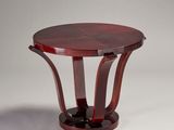 a round table with a wooden base and a wooden top