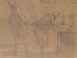 un vieux dessin représentant un homme et une femme debout l'un à côté de l'autre