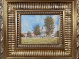 peinture à l'huile d'une scène de ferme dans un cadre doré