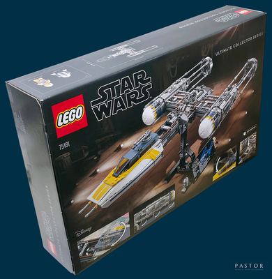 a box of lego star wars sets on a blue background