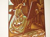 a picture of a woman sitting in front of an easel