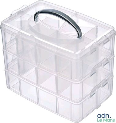 une image représentant une boîte en plastique transparent munie d'une poignée