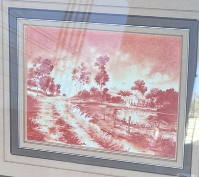 a picture of a picture of a rural scene in a frame