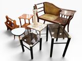 several chairs and tables are arranged in a circle on a white surface