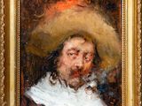 an oil painting of a man with a large hat on his head
