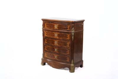 a small chest of drawers with a marble top