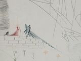 a drawing of a man and a woman walking on a bridge