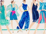 illustration of a group of women in blue and green dresses