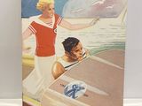 affiche de voyage vintage française représentant une femme et un homme dans un bateau