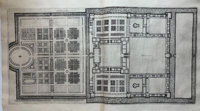 un dessin représentant le plan d'un bâtiment avec une horloge