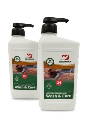 deux flacons de « Brumex Wash and Care » sur fond blanc