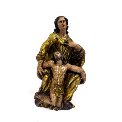 ECOLE ITALIENNE du XVIIIe Pietà en bois et stuc sculpté, pol…