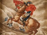 tableau représentant un homme à cheval, sur lequel est posée une cape rouge